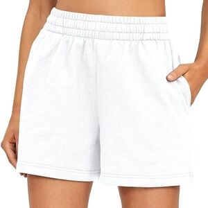Automet women’s sweatpant shorts high waist draw string in white sz M casual